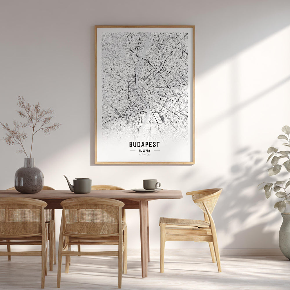 Budapest Black and White Map Print