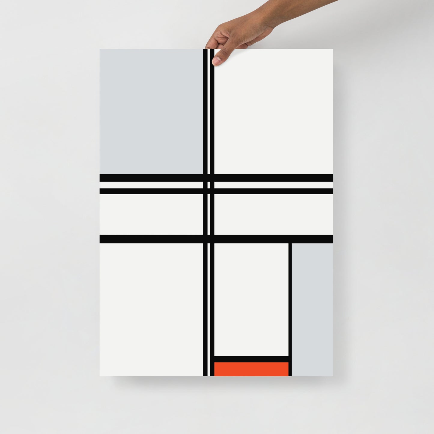 Mondrian 'Gray-Red' Geometric Poster