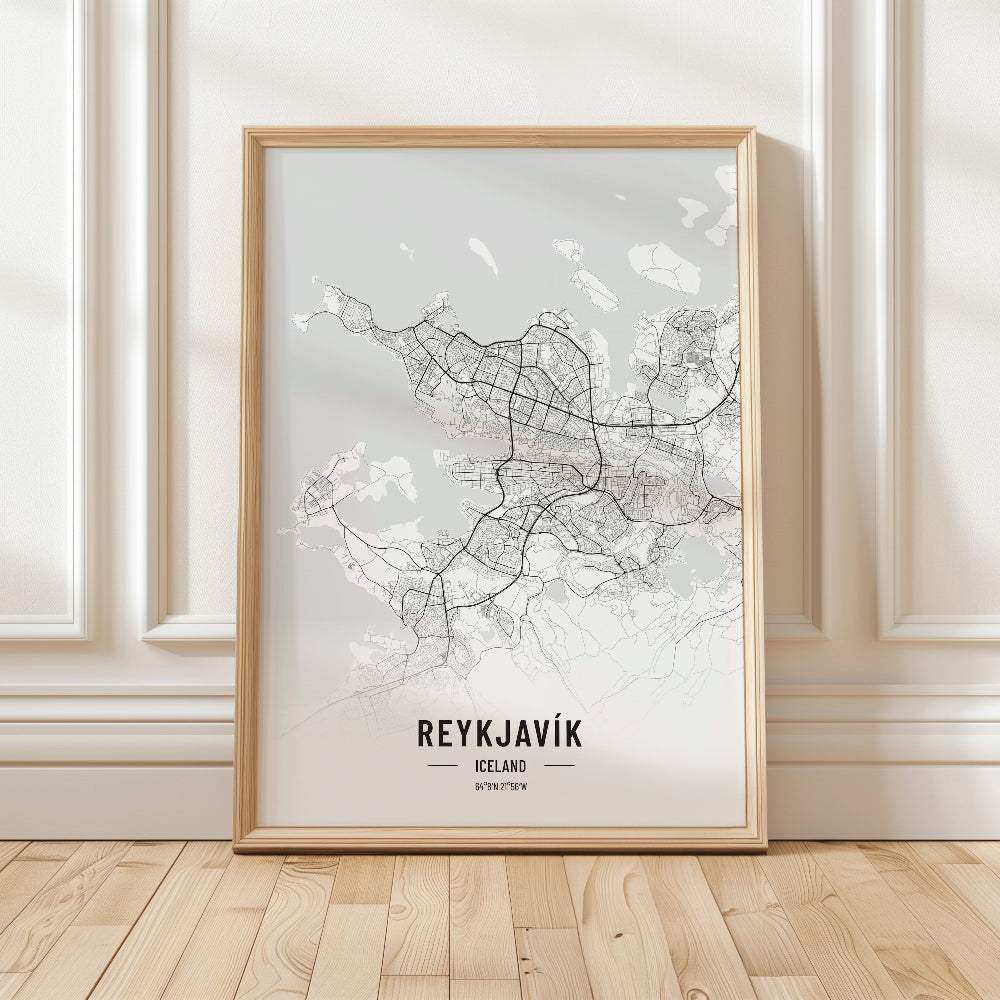 Reykjavík Black and White Map Art Print