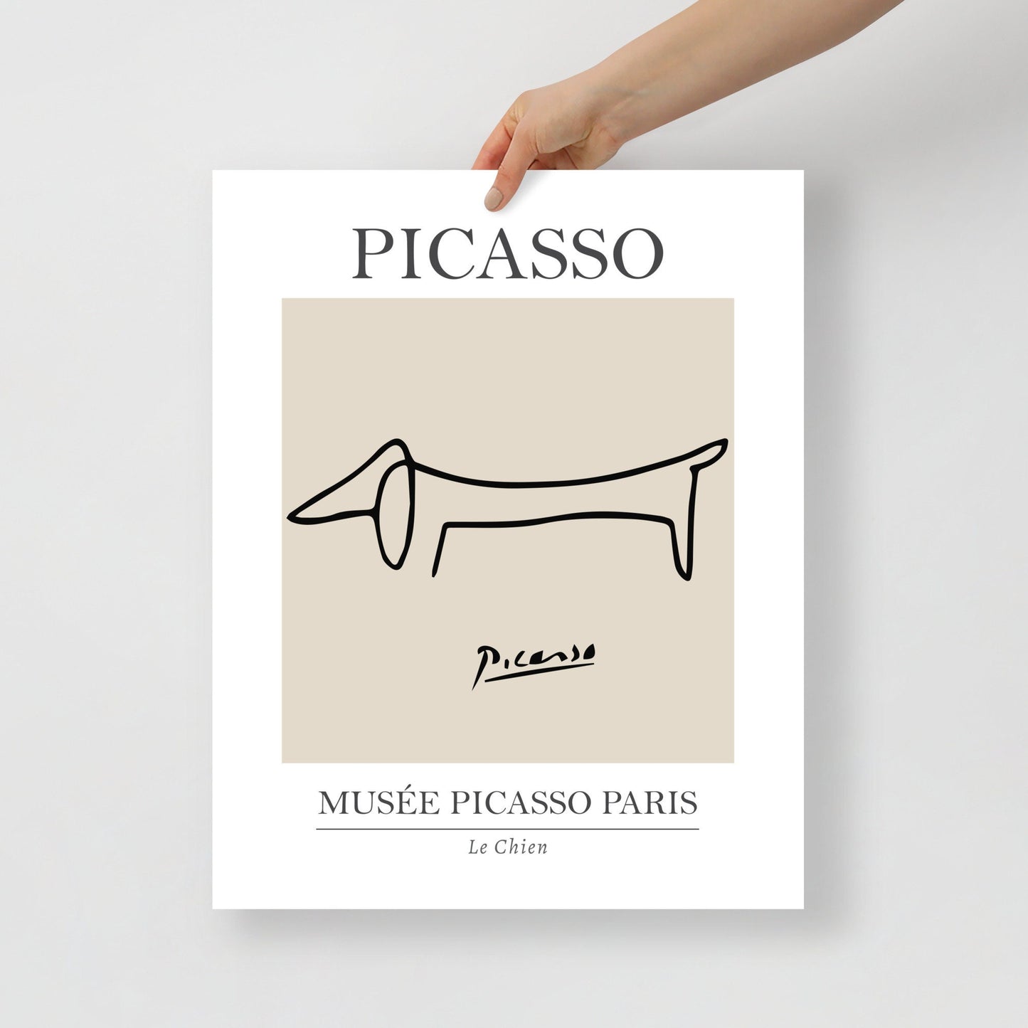 Picasso Dog Line Art Exhibition Print in Beige