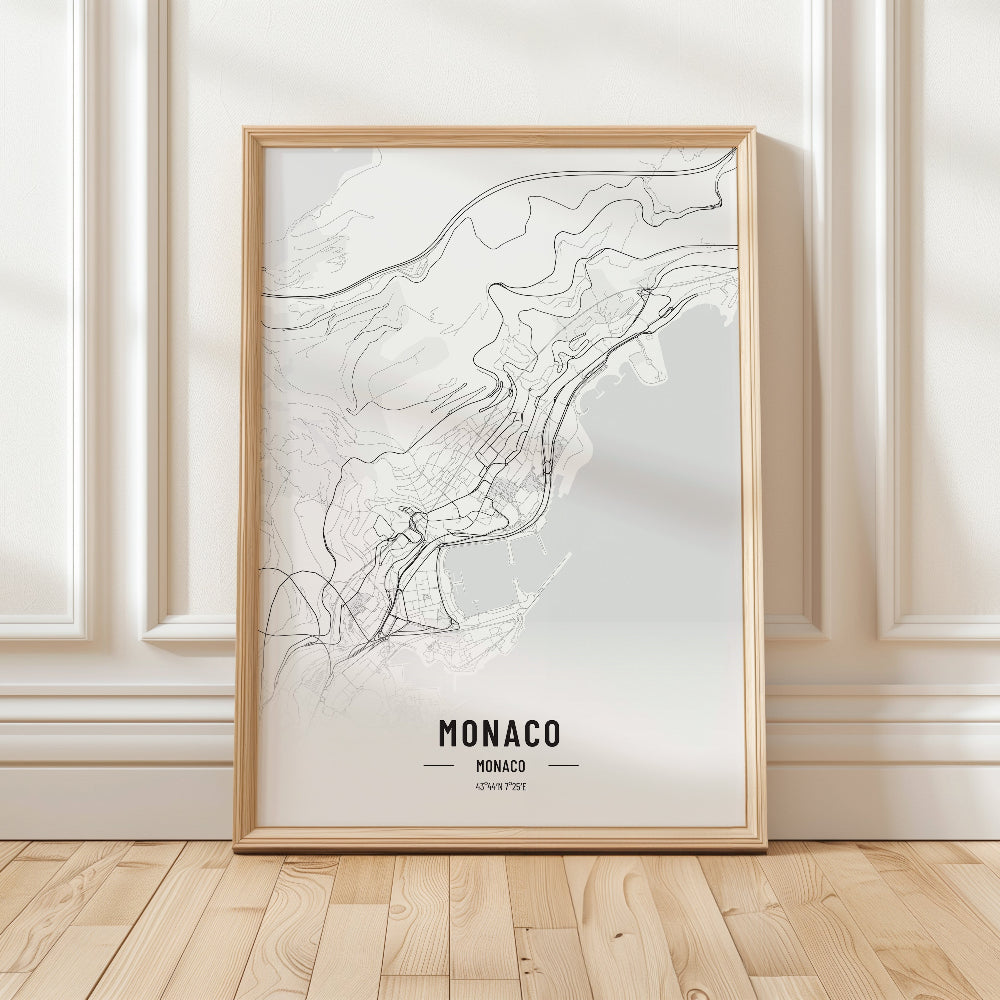 Monaco Black and White Map Art Print