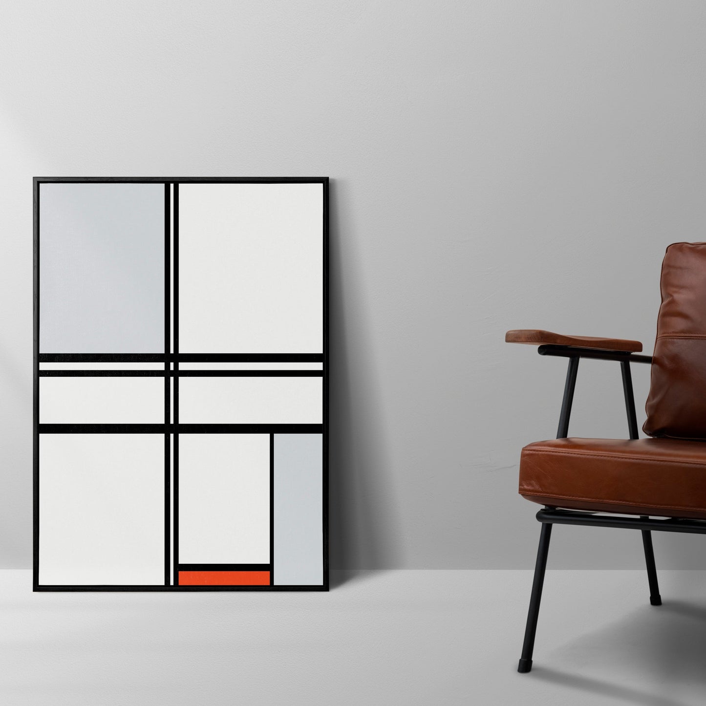 Mondrian 'Gray-Red' Geometric Poster