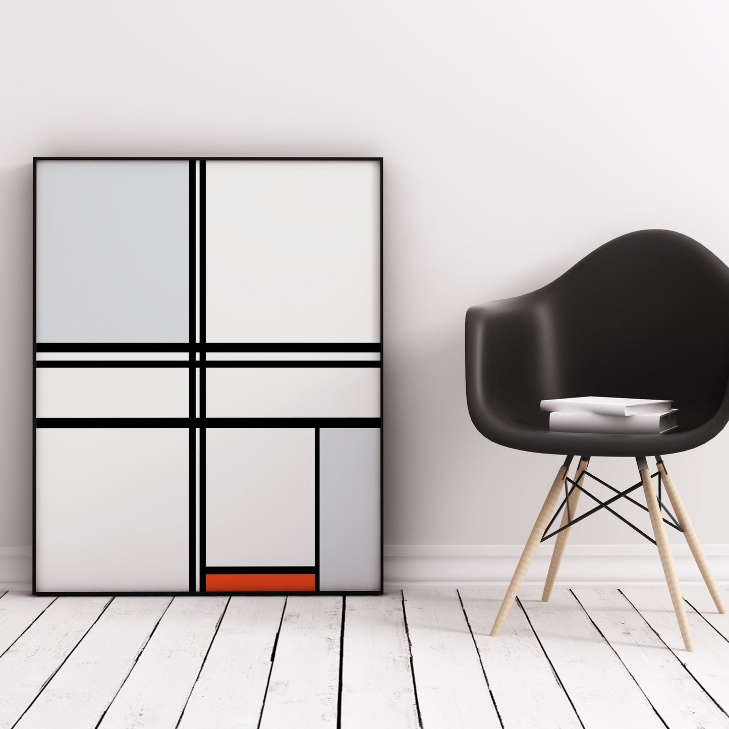Mondrian 'Gray-Red' Geometric Poster