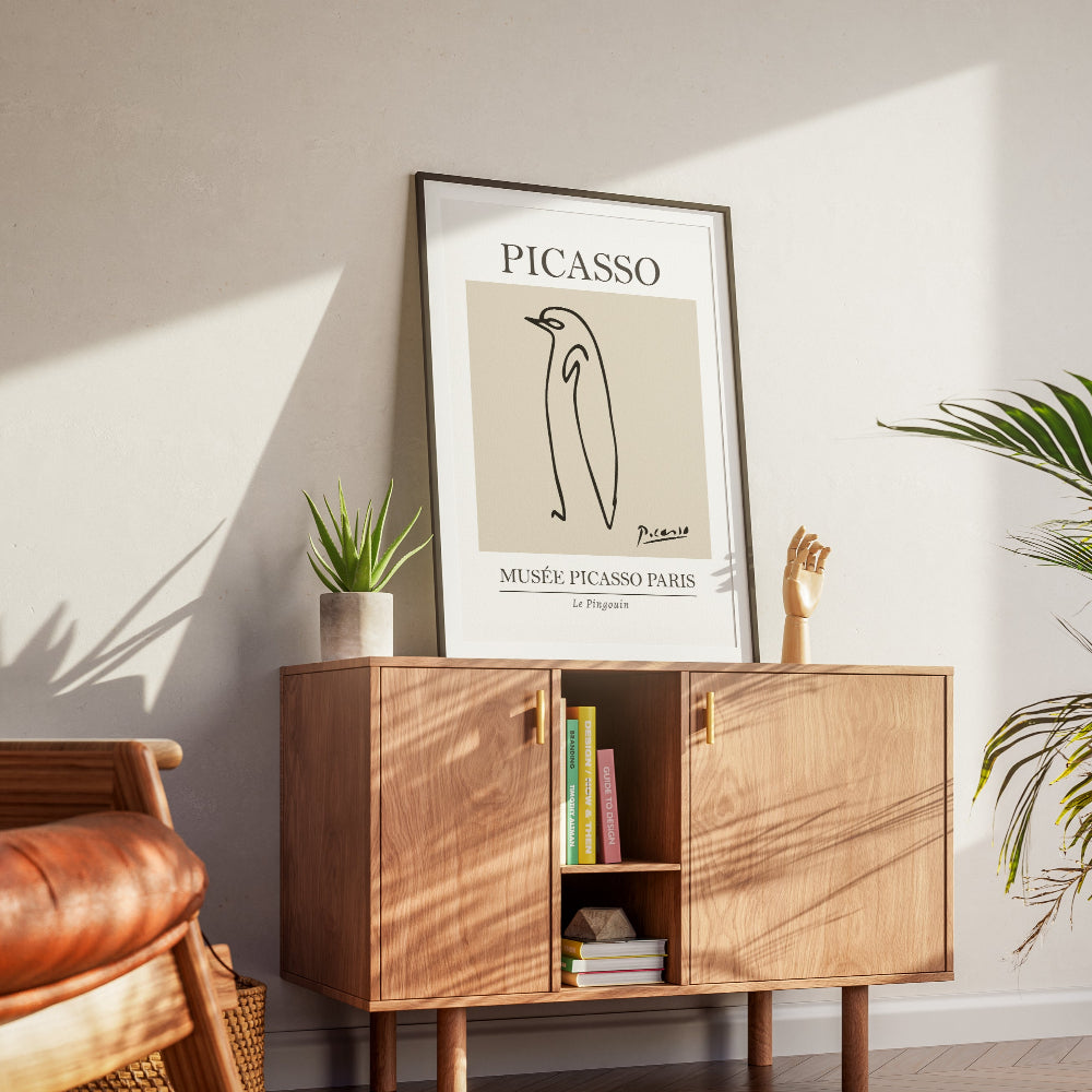 Picasso Penguin Line Art Exhibition Print in Beige