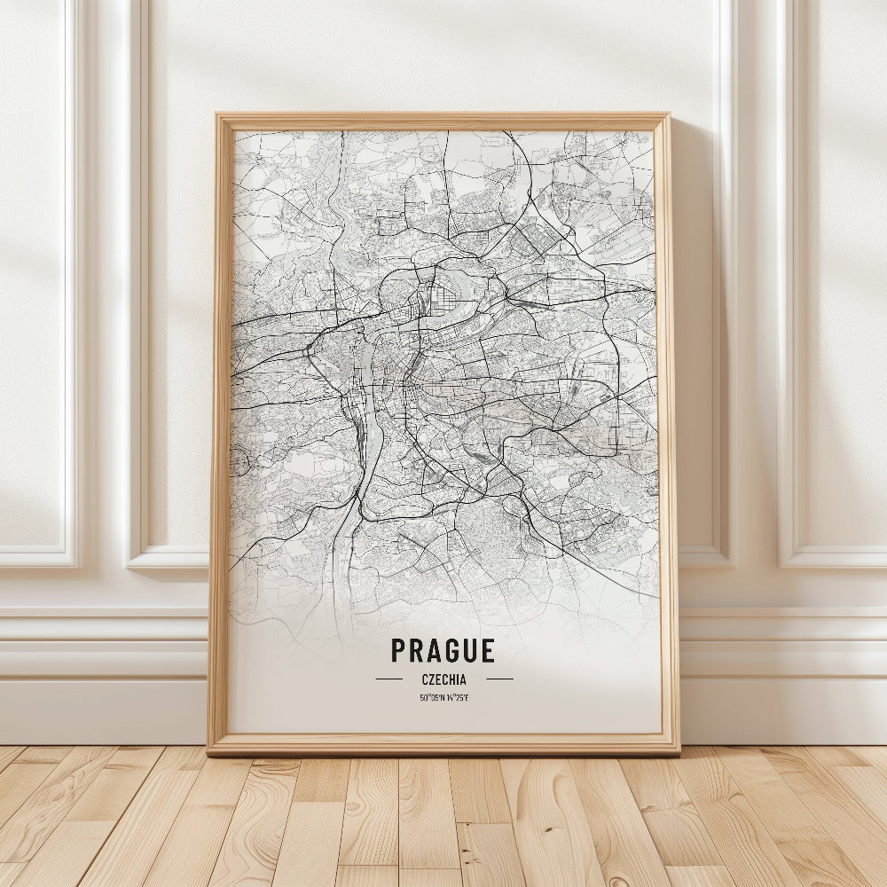 Prague Black and White Map Art Print
