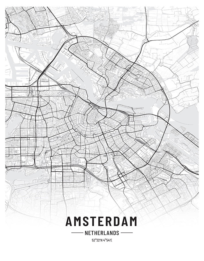 Amsterdam Black and White Map Art Print