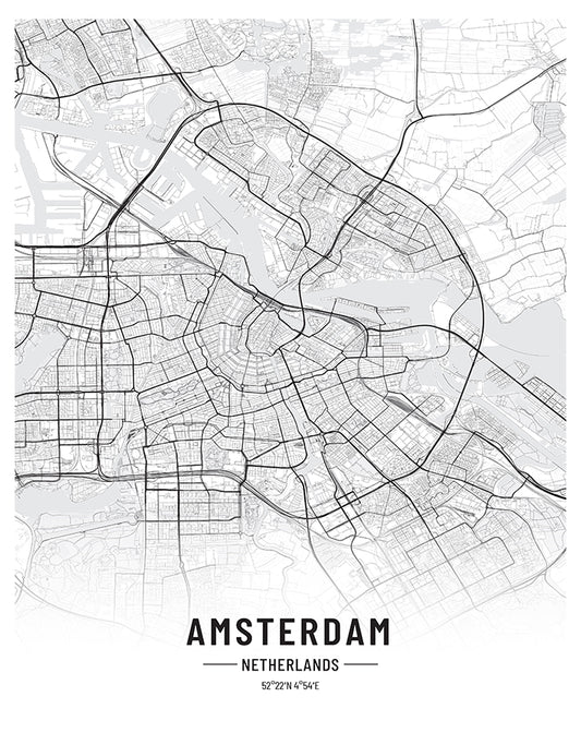 Amsterdam Black and White Map Art Print