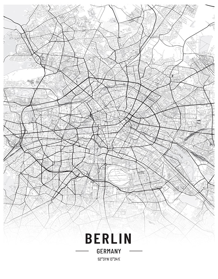 Berlin Black and White Map Art Print