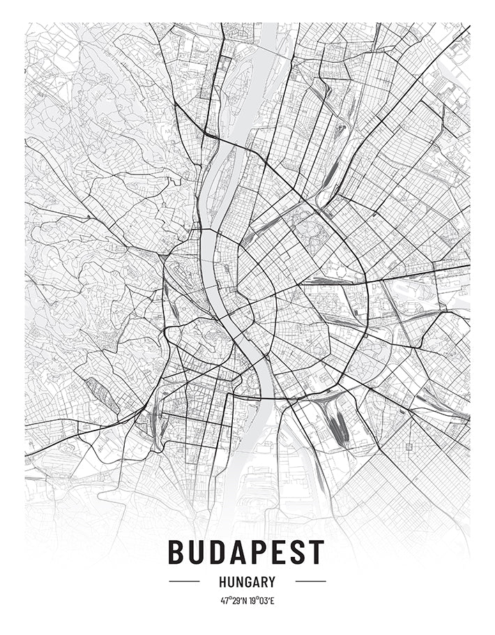 Budapest Black and White Map Print