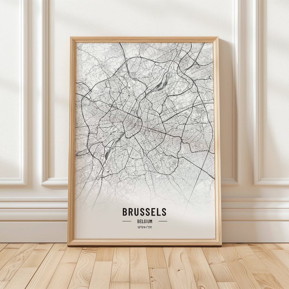 Brussels Black and White Map Art Print