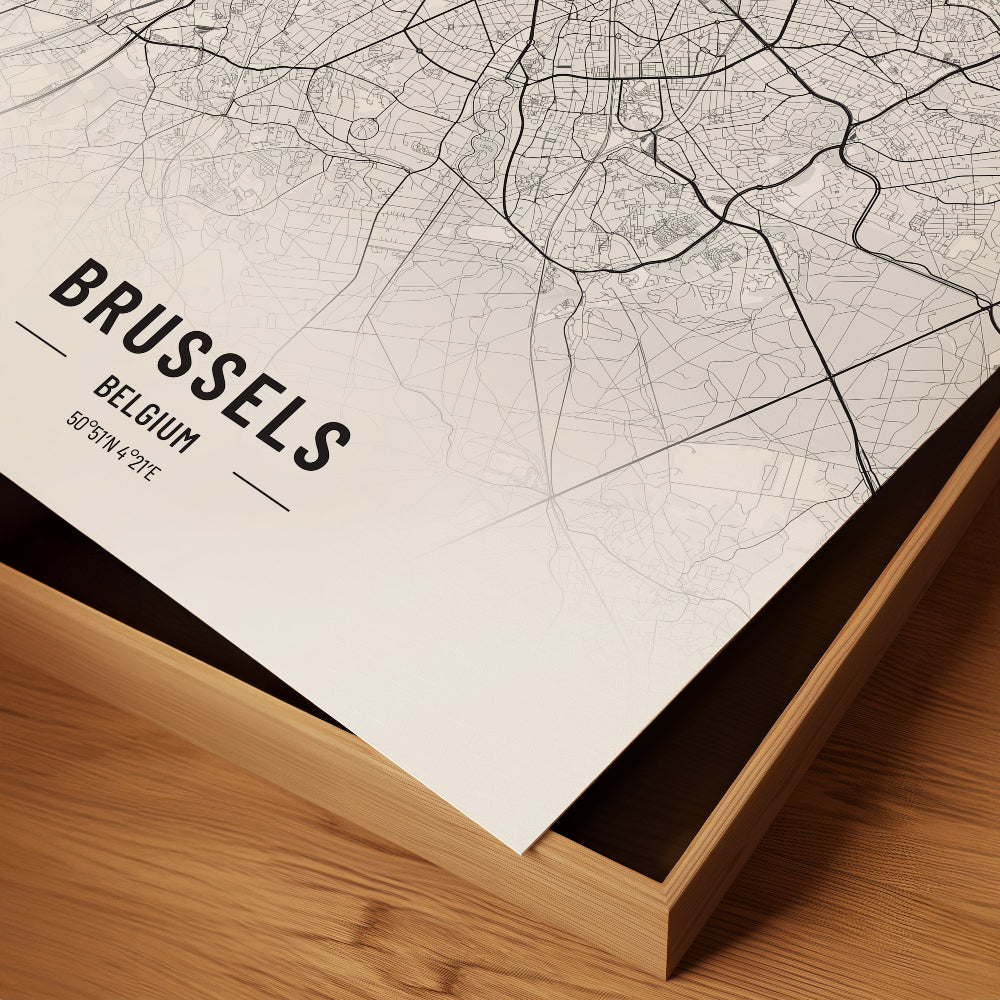 Brussels Black and White Map Art Print