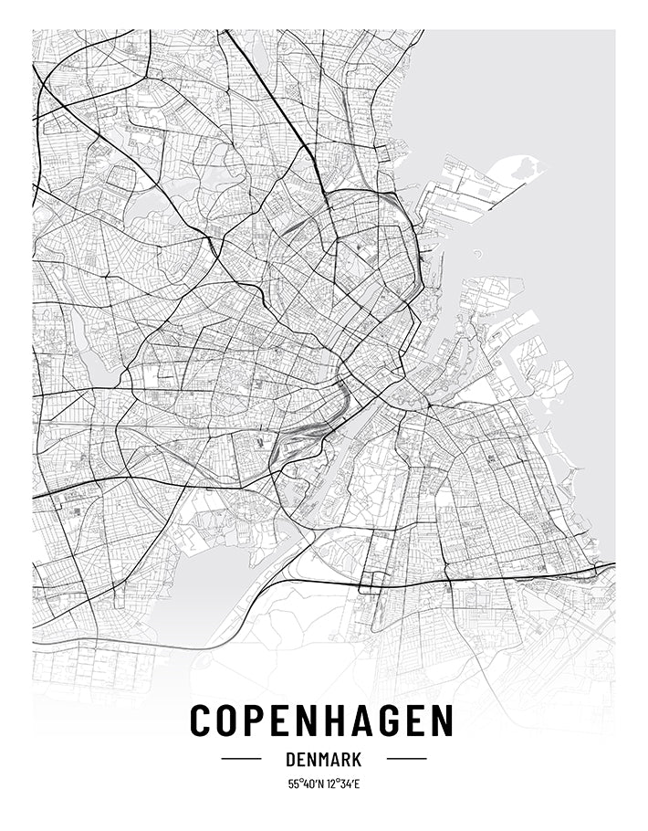 Copenhagen Black and White Map Print