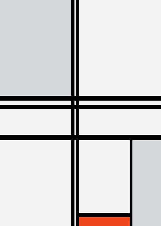 Mondrian 'Gray-Red' Geometric Poster