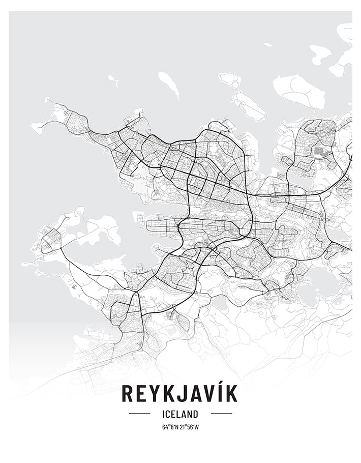 Reykjavík Black and White Map Art Print