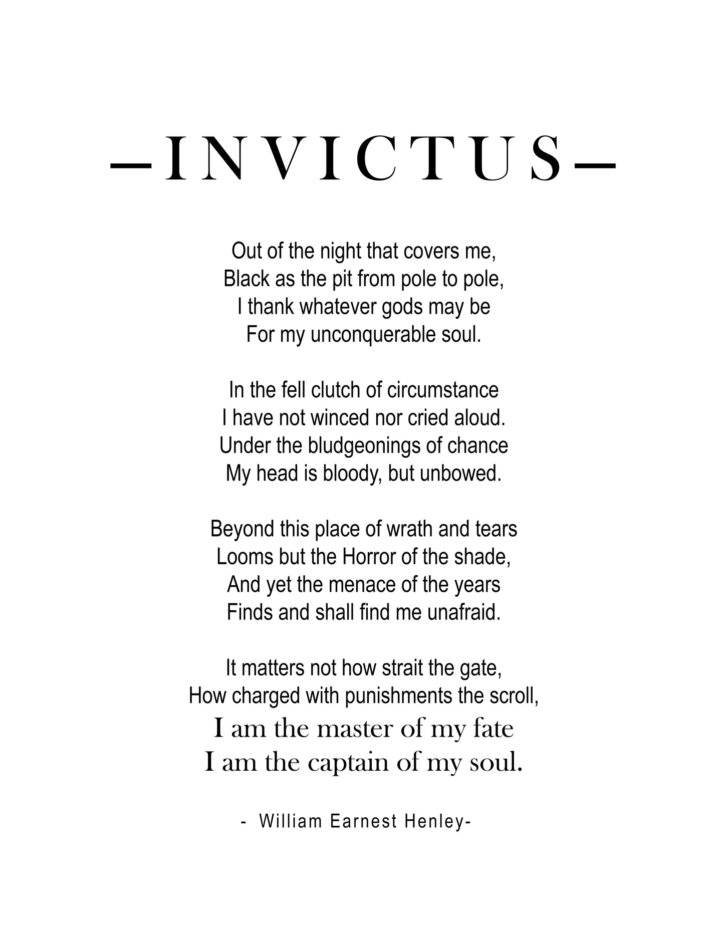 Invictus Poetry Quote Print