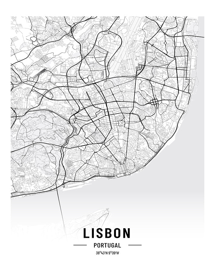 Lisbon Black and White Map Print