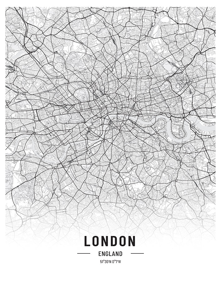 London Black and White Map Art Poster