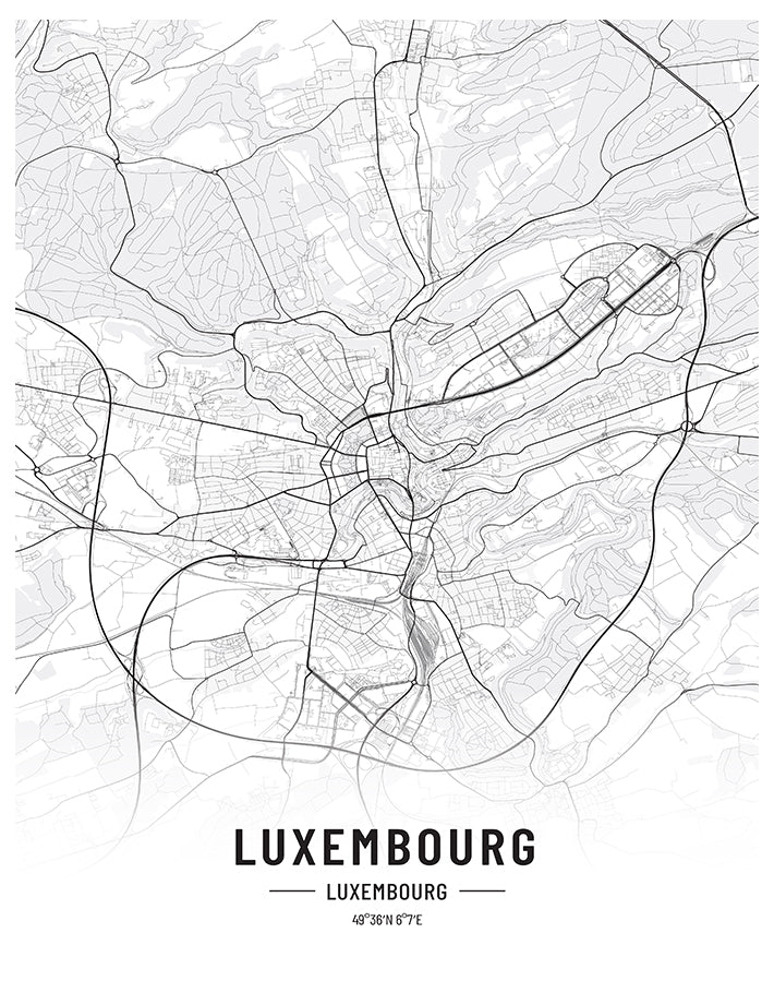 Luxembourg Black and White Map Art Print
