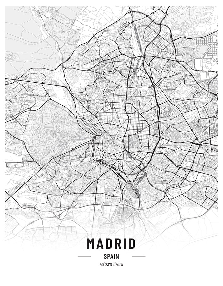 Madrid Black and White Map Art Print