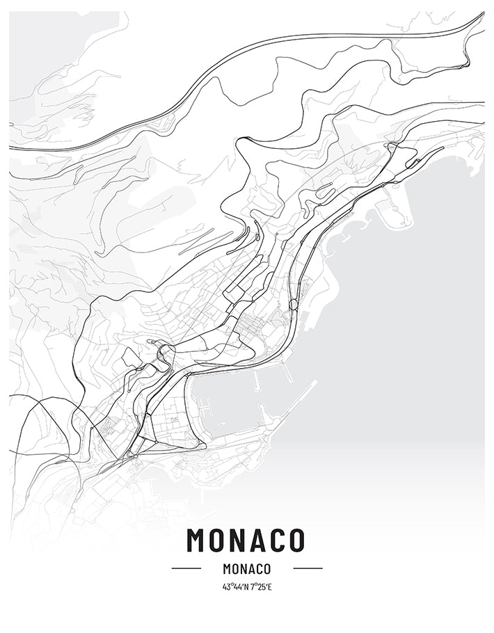 Monaco Black and White Map Art Print