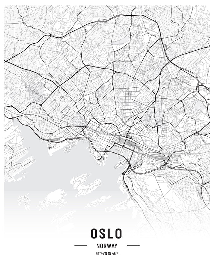 Oslo Black and White Map Art Print
