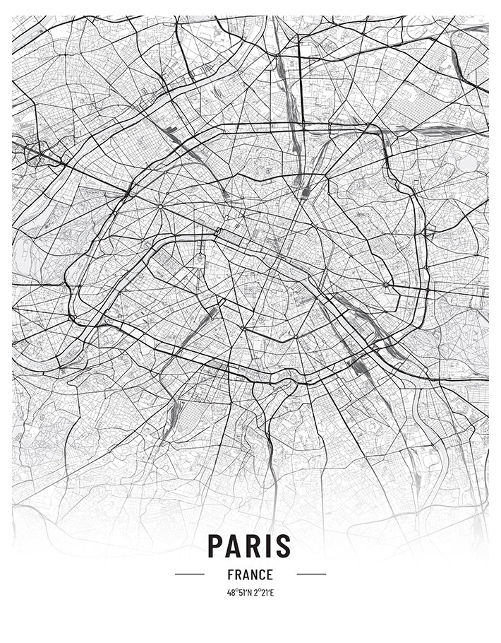 Paris Black and White Map Art Print
