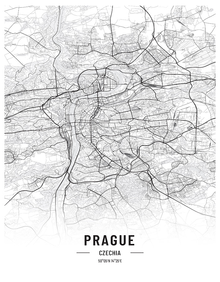 Prague Black and White Map Art Print