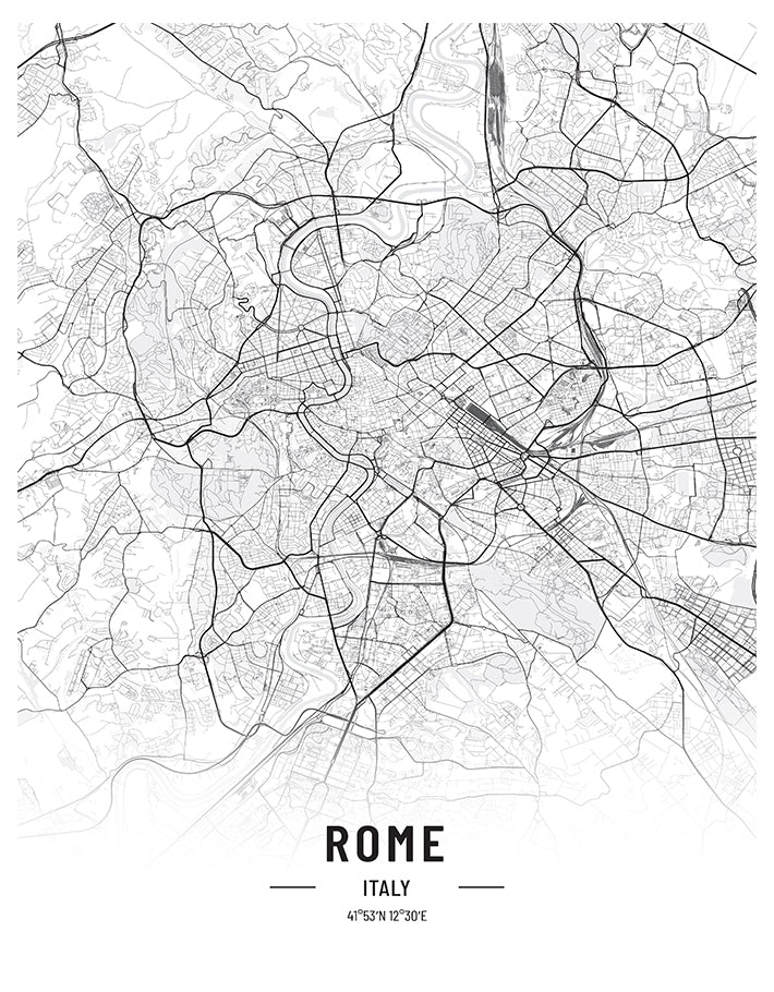 Rome Black and White Map Art Print