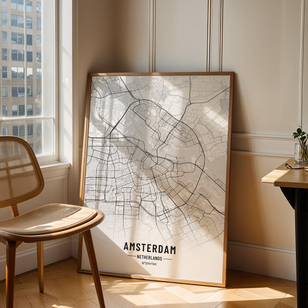 Amsterdam Black and White Map Art Print