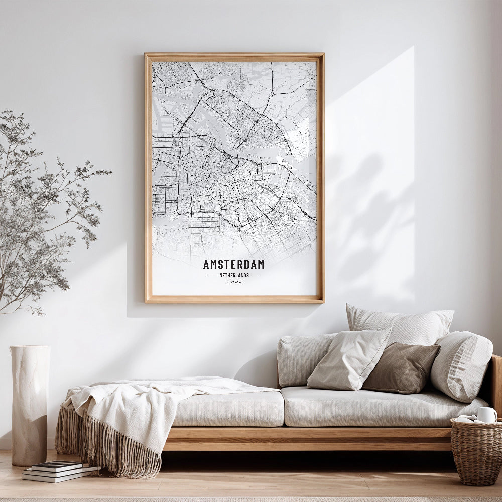Amsterdam Black and White Map Art Print