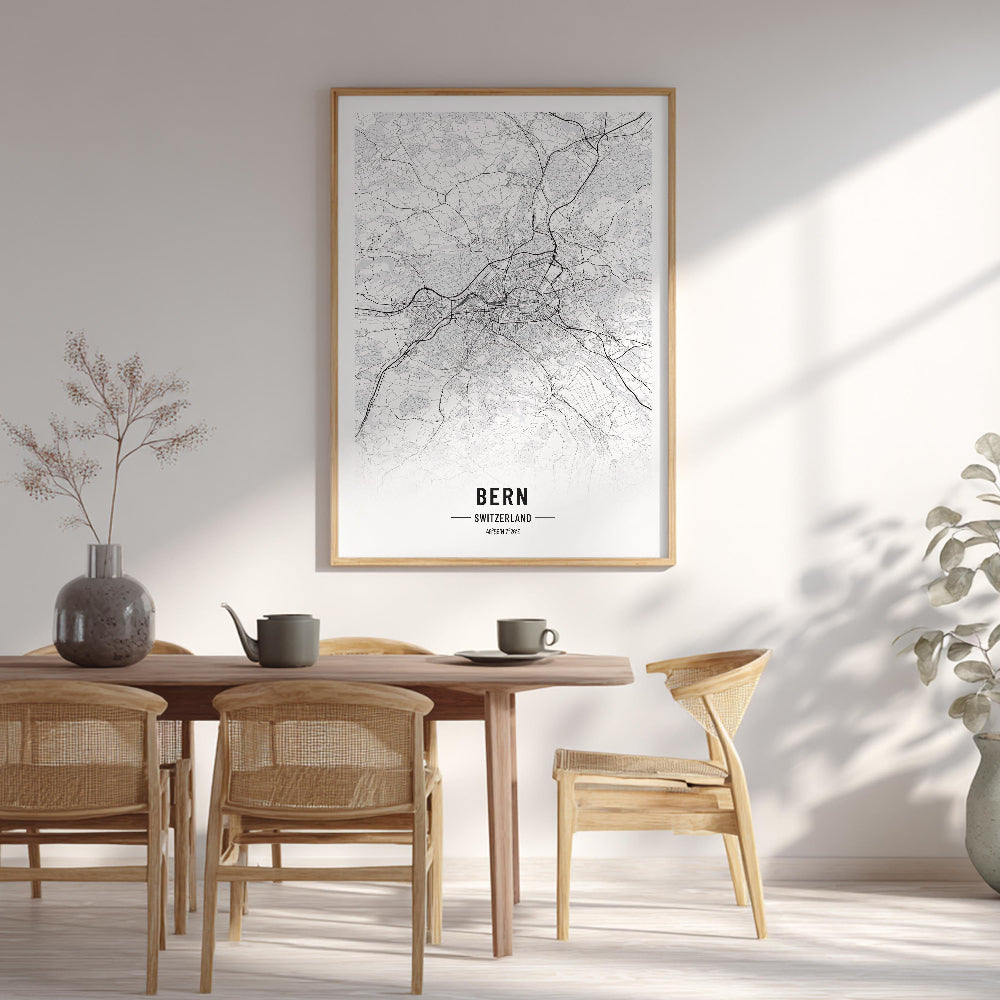 Bern Black and White Map Print