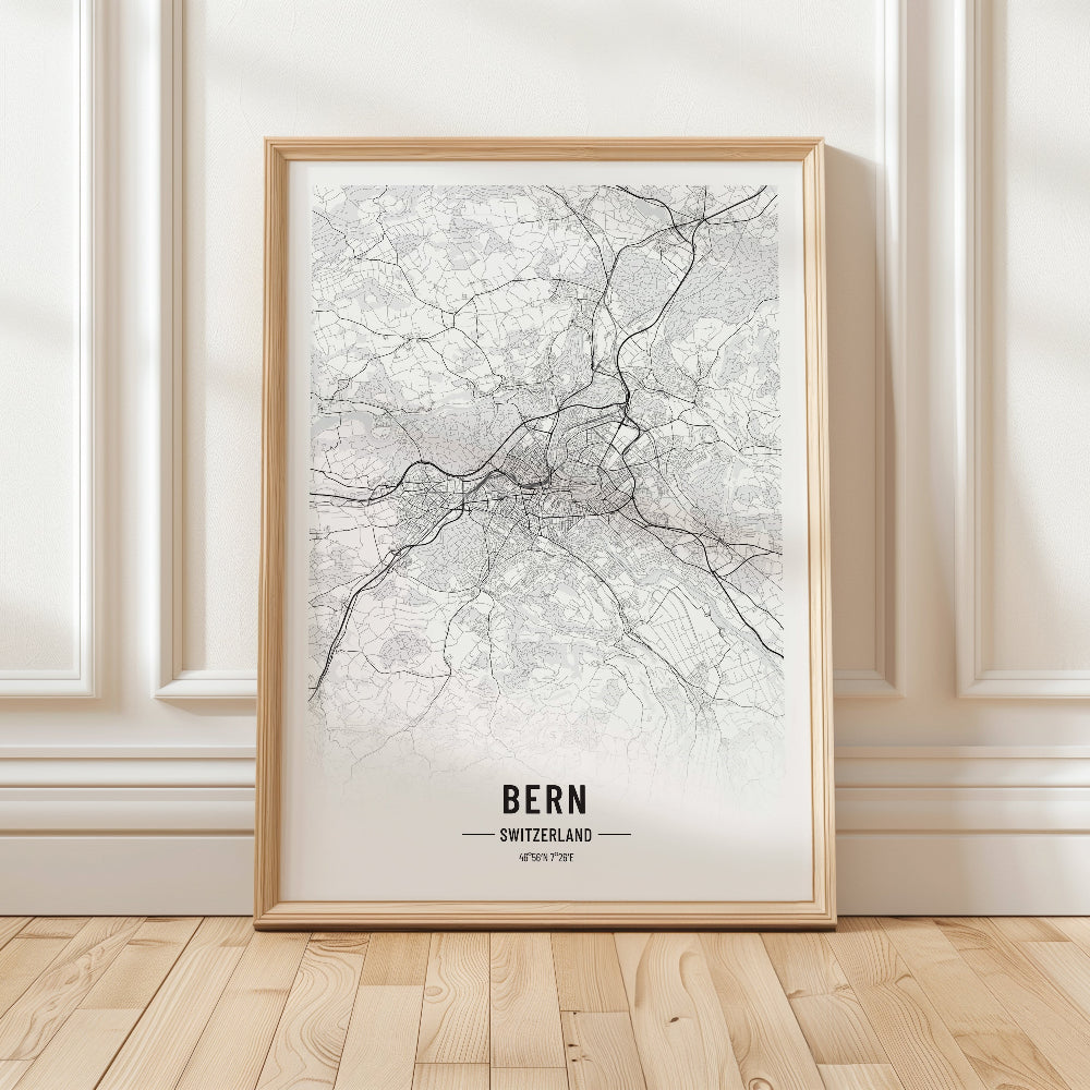 Bern Black and White Map Print