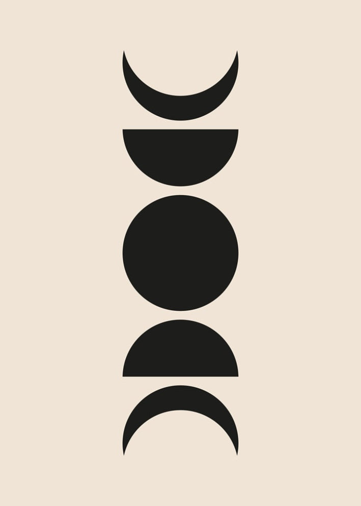 Moon Phase Black and Beige Boho Print