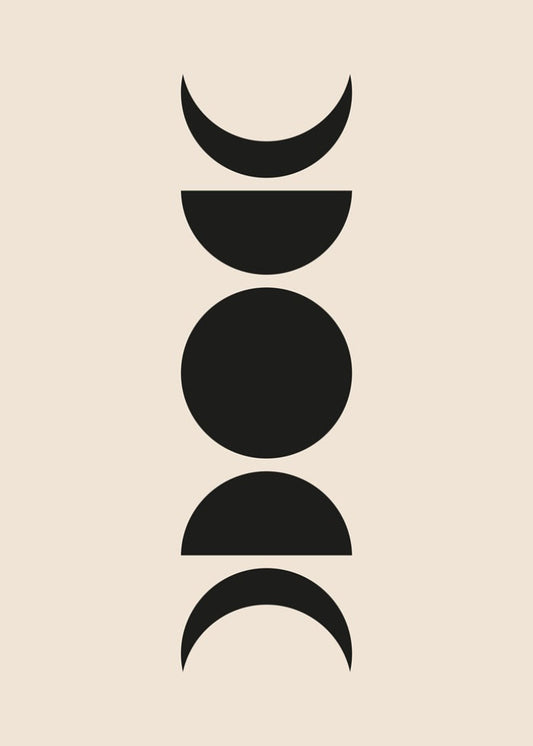 Moon Phase Black and Beige Boho Print
