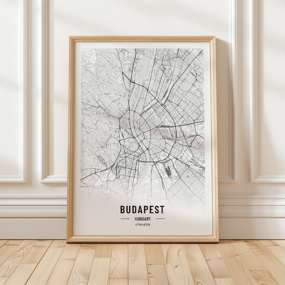 Budapest Black and White Map Print