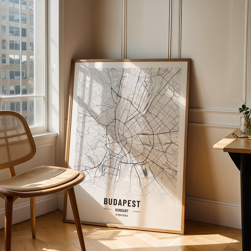 Budapest Black and White Map Print