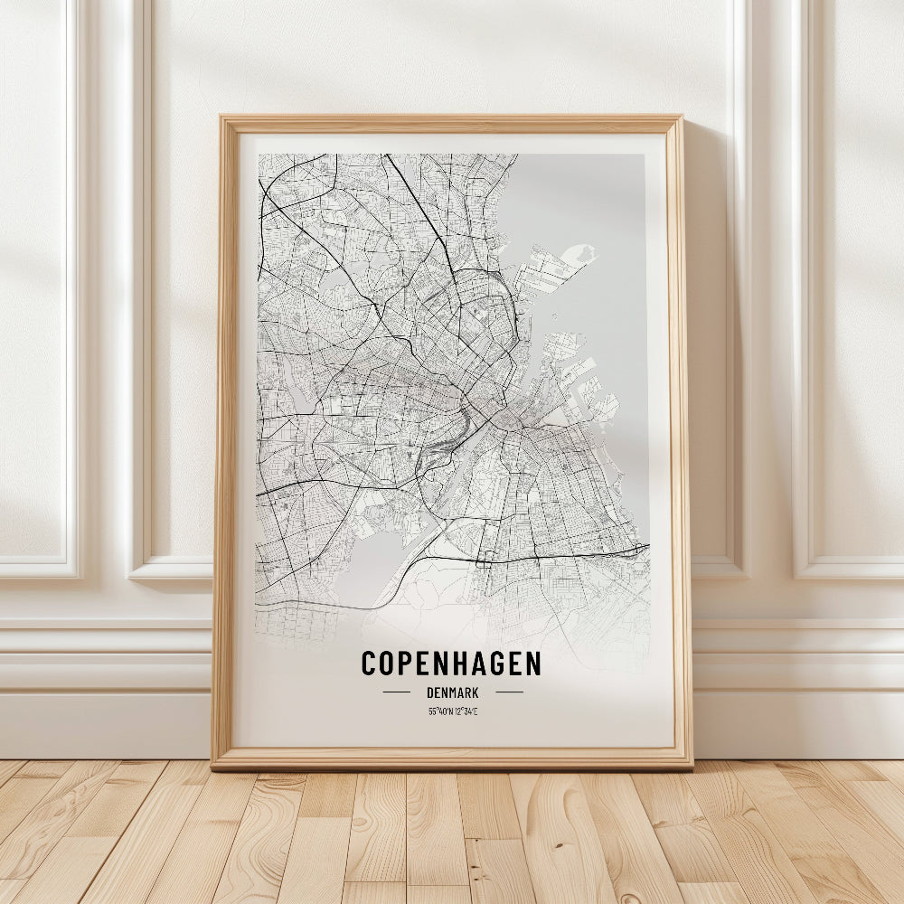 Copenhagen Black and White Map Print