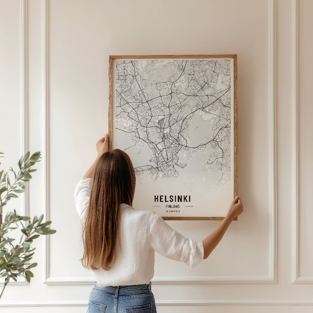 Helsinki Black and White Map Art Print
