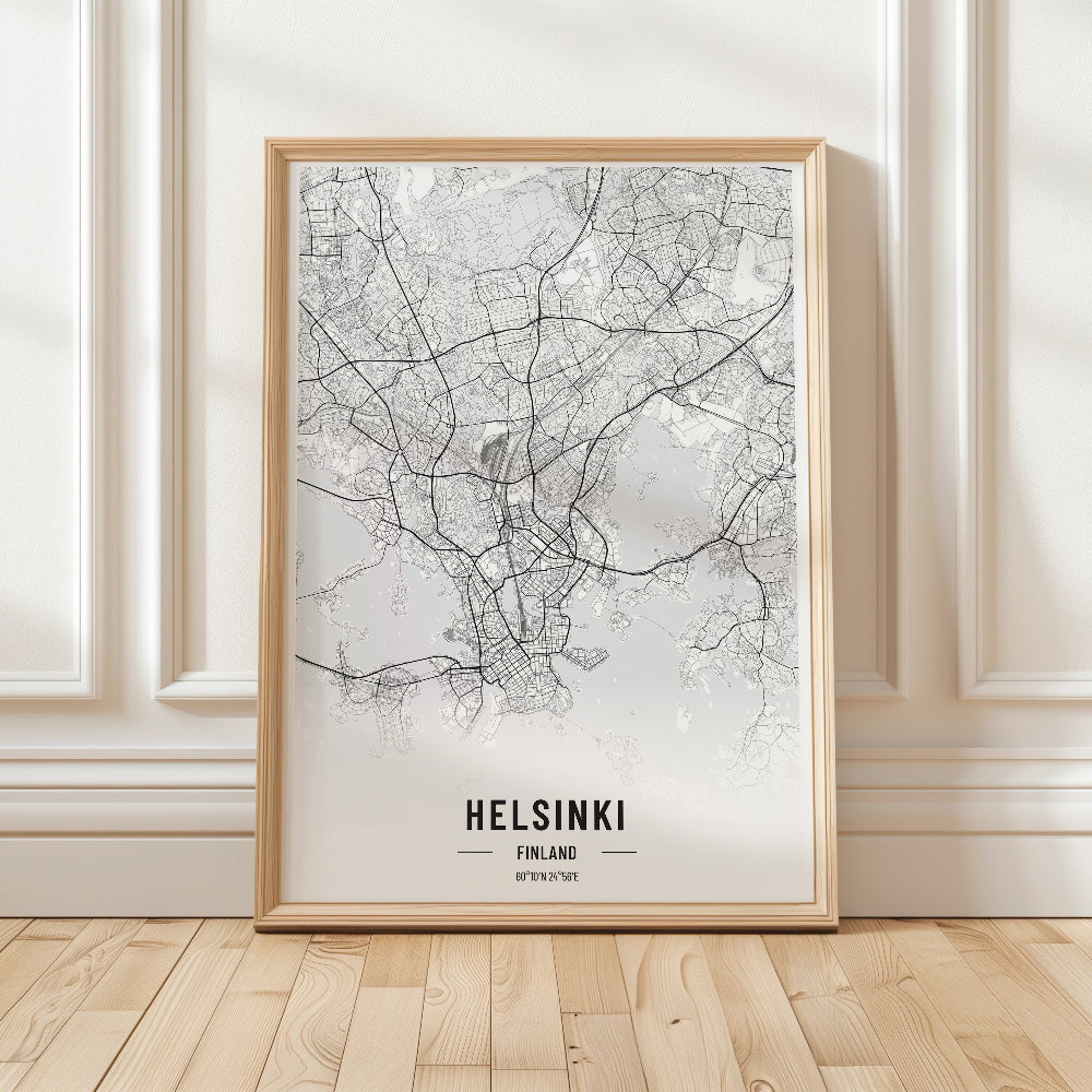 Helsinki Black and White Map Art Print