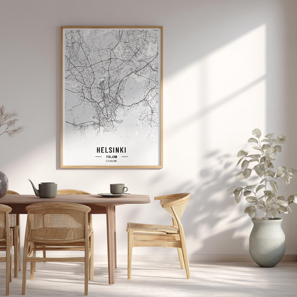 Helsinki Black and White Map Art Print