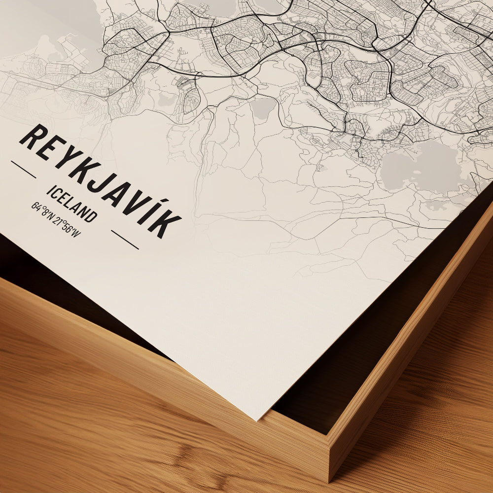 Reykjavík Black and White Map Art Print