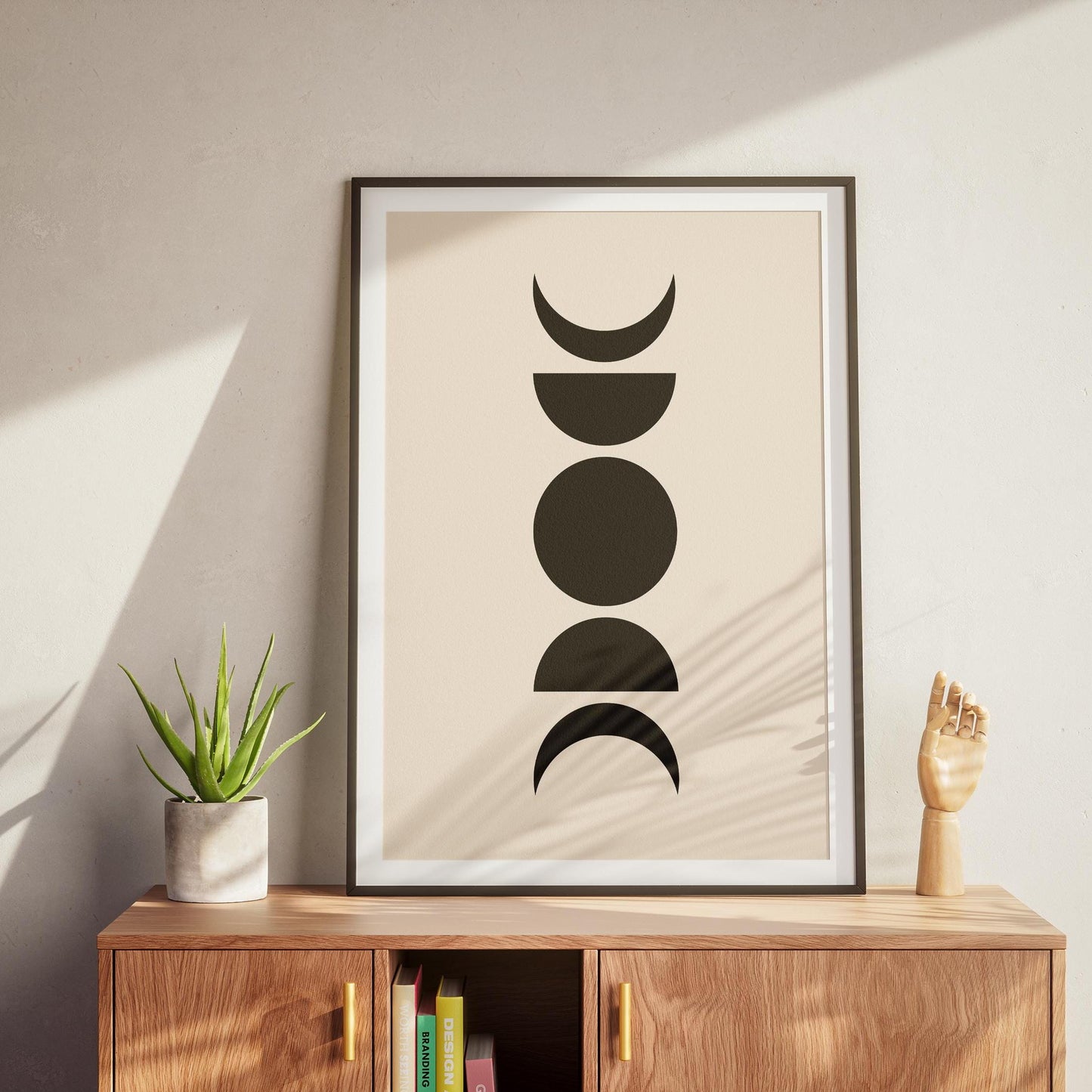 Moon Phase Black and Beige Boho Print