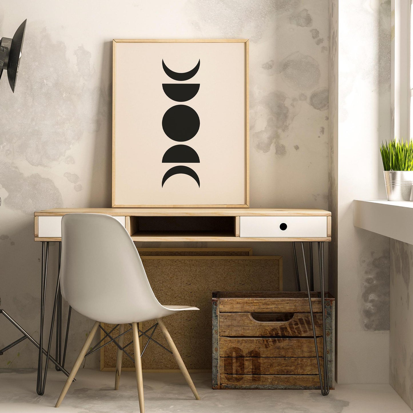 Moon Phase Black and Beige Boho Print