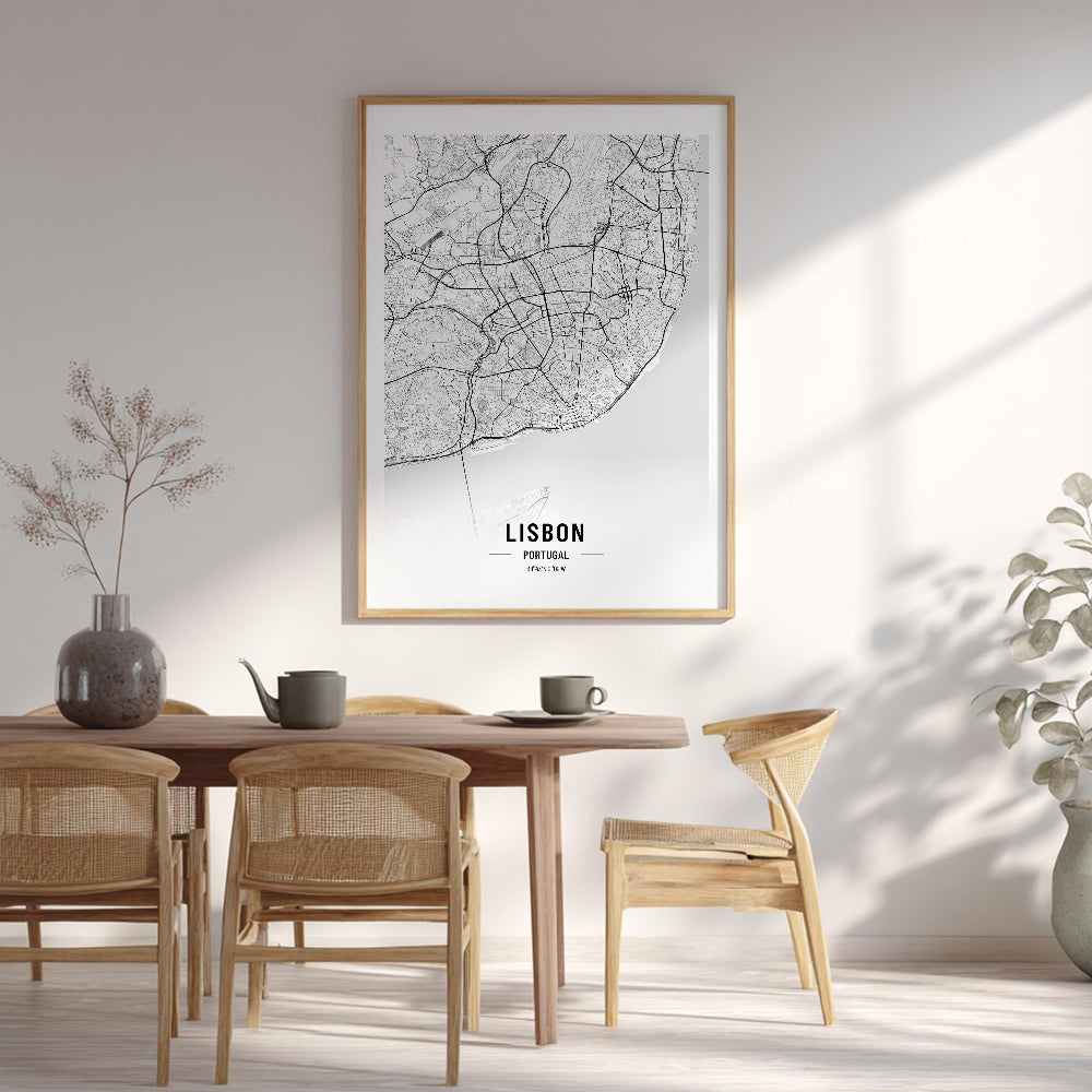 Lisbon Black and White Map Print