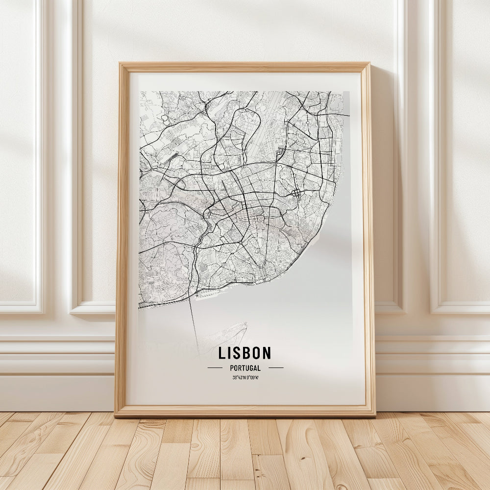 Lisbon Black and White Map Print
