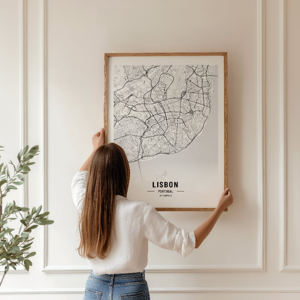 Lisbon Black and White Map Print