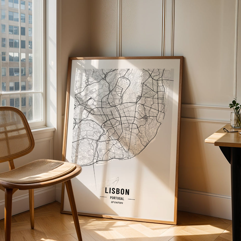 Lisbon Black and White Map Print