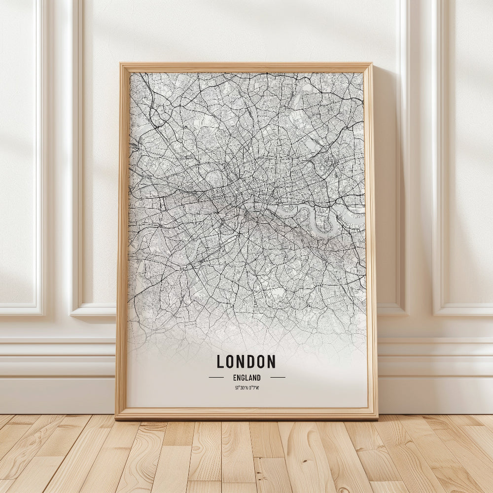 London Black and White Map Art Poster