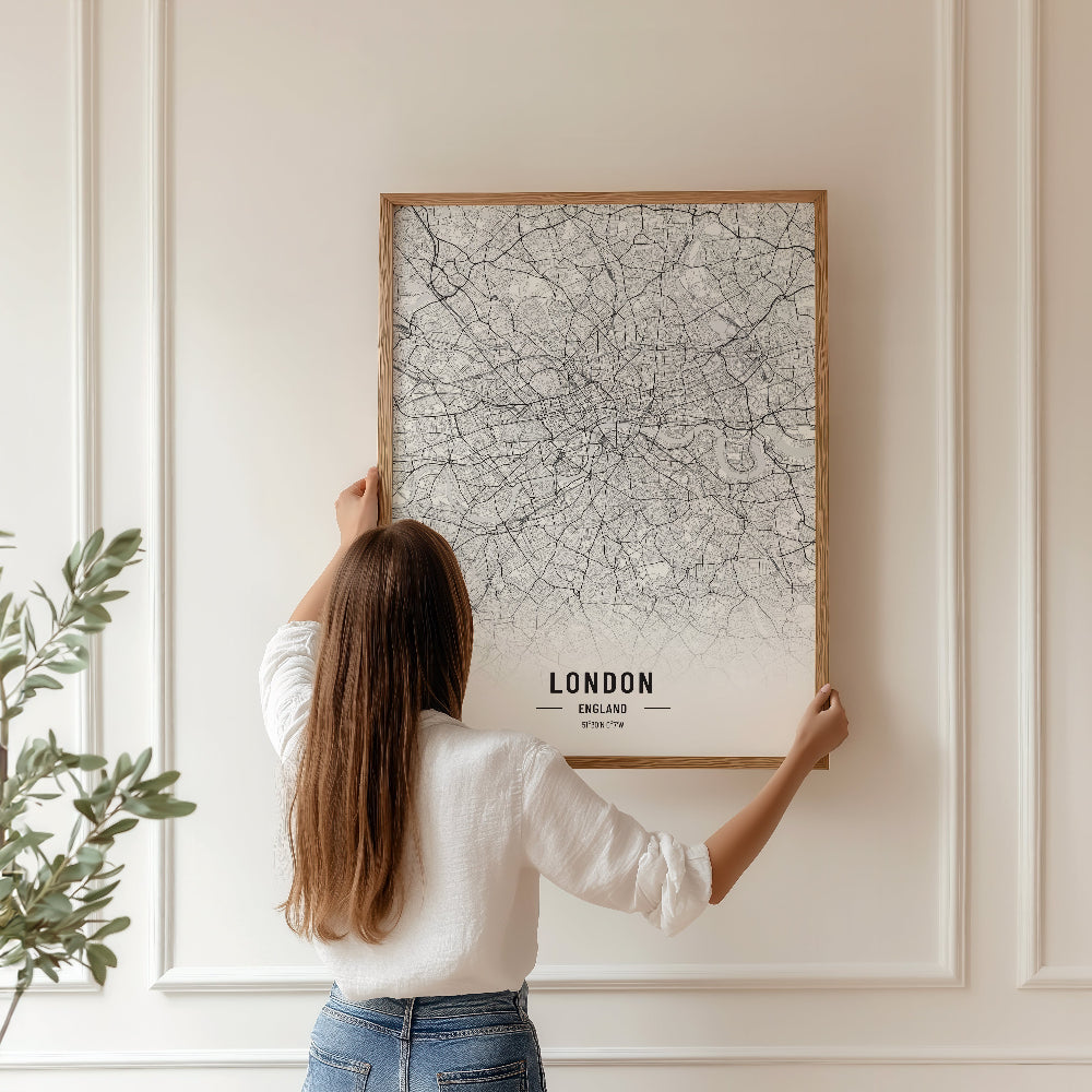 London Black and White Map Art Poster