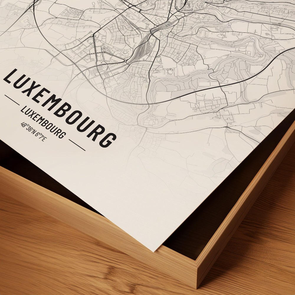 Luxembourg Black and White Map Art Print